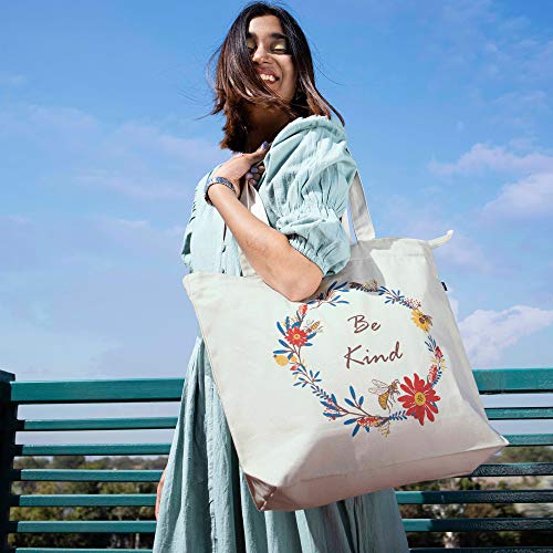 Image of Eco Right Large Tote Bag for Women with Zip, Stylish Cotton Handbags, Canvas Tote Bags for College