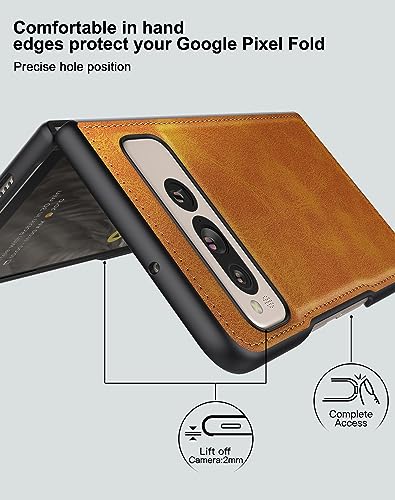 Image of Foluu Pixel Fold 2023 Case, Slim Leather + Hard PC Shell, Yellow