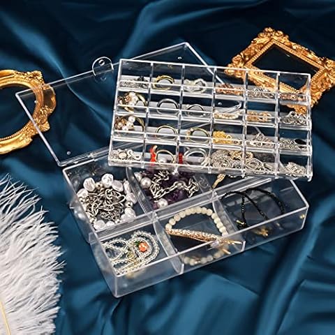 ATOMUS 2 layers Jewellery Organisers Boxes with Dustproof Cover Acrylic Transparent Women's Jewellery Box for Ring Earring Bracelets Hair Clips 30slots Cover
