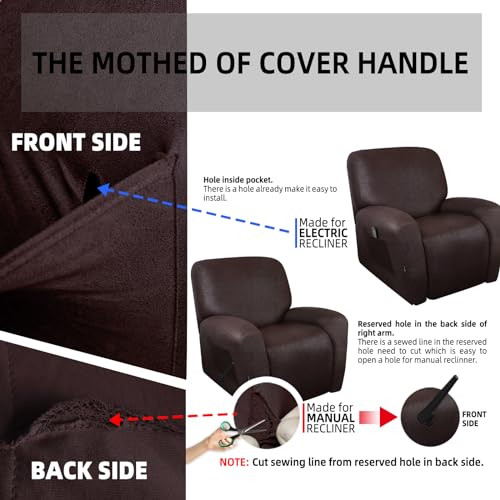 ANARACHON Recliner Chair Covers Leather Like, 4 Pieces Lazy Boy Recliner Cover for Recliner Chair, Soft Sofa Slipcover Furniture Protector Washable Sofa Cover for Pets Kids (Chocolate)