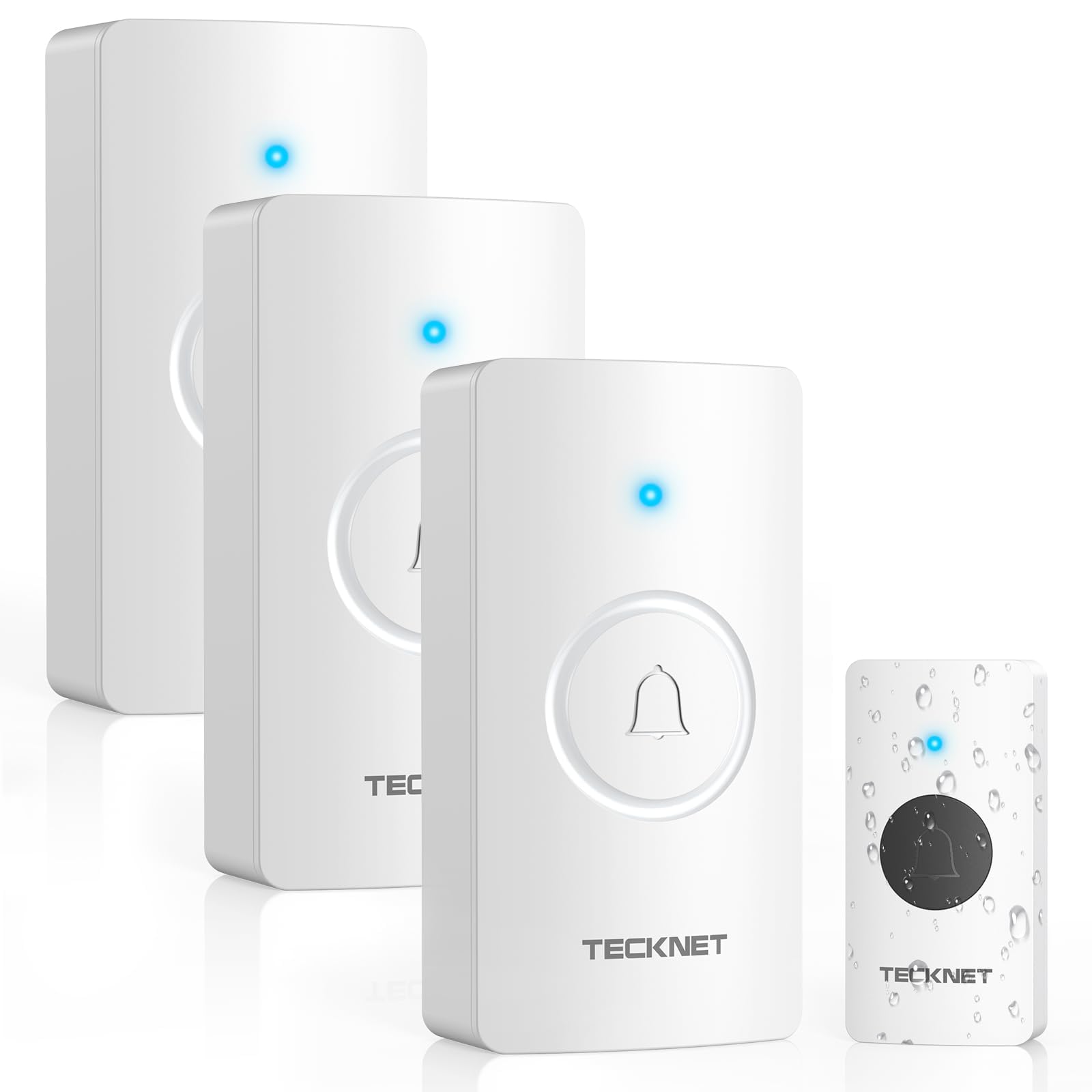 TECKNET Wireless Doorbell Battery, IP65 Waterproof & 400M Range, White