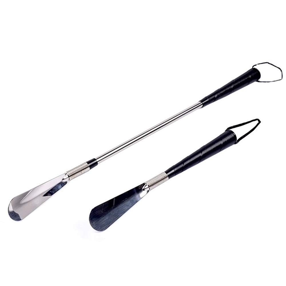 Schuhlöffel, Schuhlöffel mit extra langem Edelstahl-Schuhlöffel und kurzem Feder-Schuhhelfer, 2er-Pack Schuhhelfer (Farbe: Silber, Größe: Einheitsgröße) (Silber, Einheitsgröße)