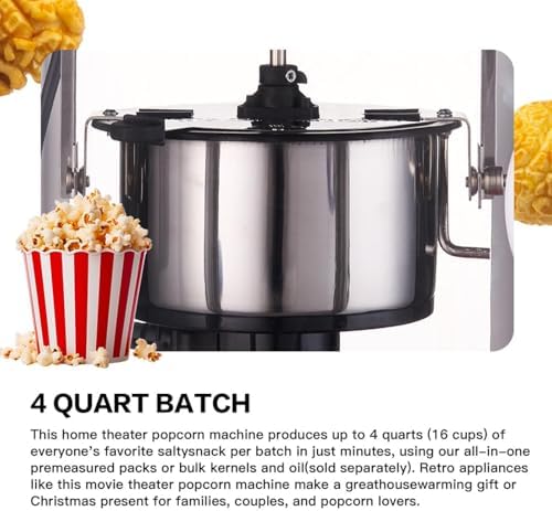 3.7L Electric Popcorn Maker Machine - Oil-Free Popcorn Popper with Removable Tray, Dual Switch Design, Ideal for Kids, Parties, Movies & Business Events, Perfect for Home Use