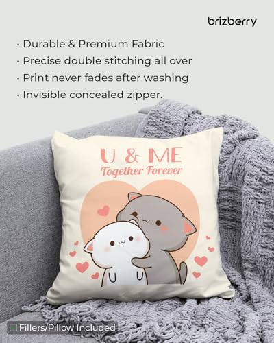 Image of Brizberry Peach and Goma Mochi Cat Pillow Cushion, 16x16 Inch, Polyester Fill, Throw Pillow, Luxury, Square, Indoor, Reversible (Design 45)