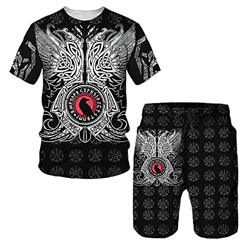 Ensemble T-shirt et short Viking imprimé 3D décontracté homme en taille XXXXXL