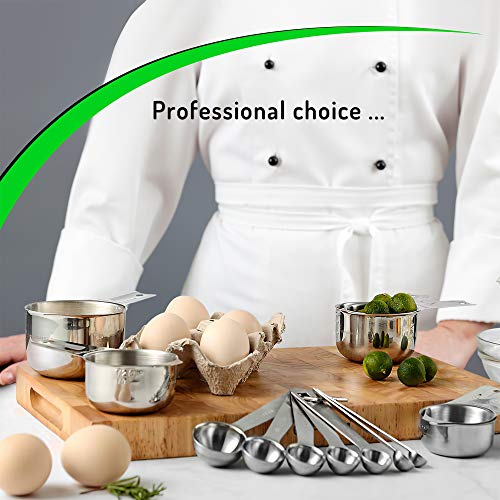 18/8 Stainless Steel Measuring Cups And Spoons Set Of 16 Pieces - 7 Nesting Cups And 7 Stackable Spoons - Durable Professional Portable Kitchen Set #TOP5