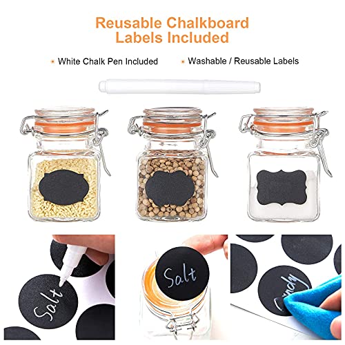 Homelike Style 3.4 Oz Small Glass Spice Jars, Empty Mini Square Glass Spice Bottles With Airtight Flip Top Lids, Chalkboard Labels And Collapsible Funnel For Home And Kitchen-24 Pack #TOP7