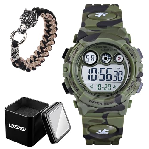 LDZDGD Digital Sports Watch Waterproof 50M, Outdoor Tactical Wristwatch with Stopwatch, Alarm, EL Backlight, Chronograph, Durable PU Band for Active Use(Color 1)