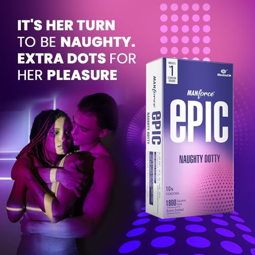 Image of Manforce Epic Naughty Dotty Premium Condoms | 10 Sheets | Extra Dotted with 1800 Square Dots | Latex, Lubricated, Vegan, Cruelty-Free