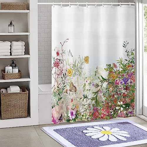 Niidder Shower Curtain, Fabric Colored Flowers Waterproof Shower Curtain - 72" W x 72" L with 12 Hooks by Niidder - Used condition - Image 2