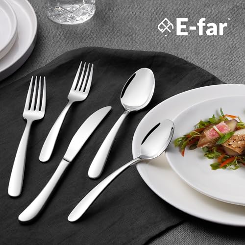Image of E-far Heavy Duty Silverware Set for 4, 20-Piece Stainless Steel Flatware Cutlery Set, Heavy Weight Metal Tableware Eating Utensils for Home Restaurant Weddings, Mirror Polished & Dishwasher Safe