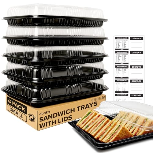 6 Pack Sandwich Platter Trays with Lids – Reusable Catering Food Trays for Parties, Buffets, Sushi, Sandwiches, Cake & Meal Prep (34 x 24 x 7.5 cm)