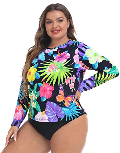 HDE Plus Size Rash Guard for Women UPF 50 Quick Dry Long Sleeve Swim Top2