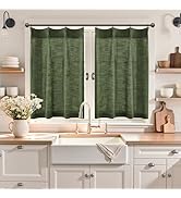 Fuhana Linen Kitchen Curtains,20 Inch Length Light Filtering Sheer Short Cafe Window Curtains Tie...
