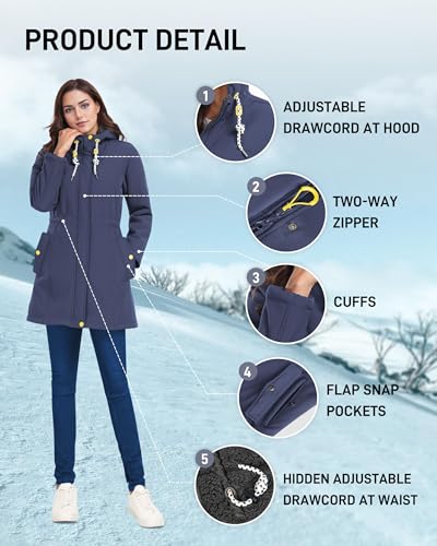ATLASLAVA Jaquetas femininas de inverno longas com capuz, de lã, softshell, isoladas, quentes, para
