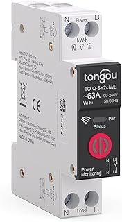 TONGOU WIFI 1P Hutschiene für Smart Home Wireless Fernbedienung Schalter 63A/ 230vac, Digitaler Stromzähler von eWelink APP, Smart Wlan Energiezähler, mit Stromverbrauchsmessung