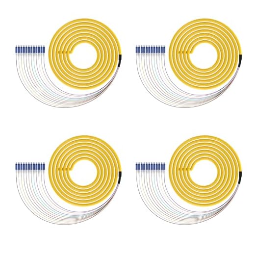 4PACK 1.5m (5ft) LC-UPC 12 Strand Single Mode 9/125 Fiber Optic Pigtail, Color-Coded OS1/OS2 Cable with Ceramic Ferrule for Fusion Splicing, Ideal for OLT, ONU, Servers, Telecom and Netwrok Equipment