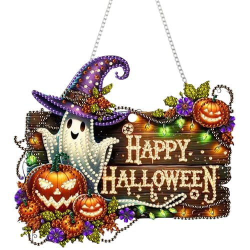 AIBOERL Diamond Art Hanging Kit for Adult Special Shaped Rhinestone Double Sided 5D DIY Acrylic Diamond Art Painting Window Pendants Home Garden Wall Hanging Kits Hanging Ornament (Halloween)