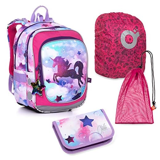 Mochila Unicornios para Niñas Mochilas Escolares Niña 6 Años Útiles Escolares De Unicornio Mochila Escolar Unicornio Estuches de Lápices Bolso Deporte Y Cubierta Impermeable 4 Piezas Topgal