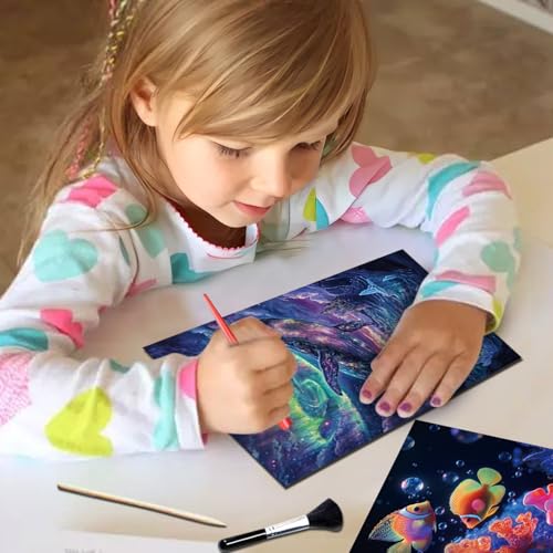 georgie porgy scratch paper art set for kids adults magic rainbow scratchboards for diy arts and crafts kits christmas birthday gift with scratching tools kit a4-noctilucent whale  sea world