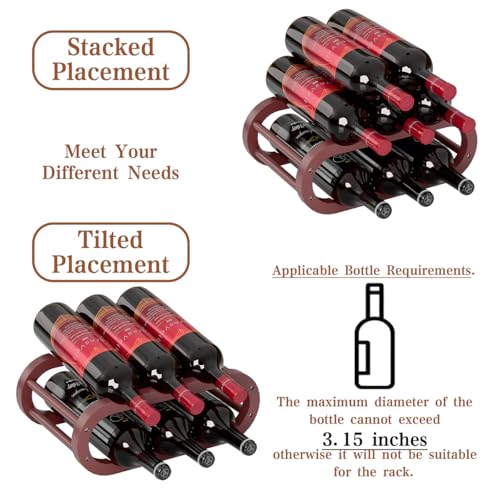 PEKER Wine Rack – Small Countertop Wine Rack & Wine Bottle Holder for Cabinet and Countertop, Stylish Natural Wood Wine Holder Claret - Thumbnail 4