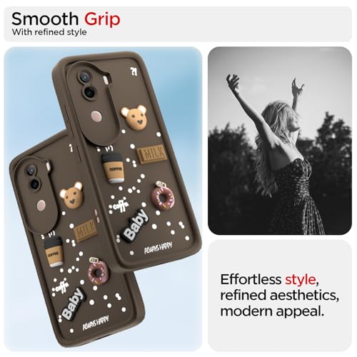 Image of Outlouders Back Cover for iQoo Z9s 5G / Vivo V40e 5G | 3D Cartoon Cute Fun Bear | Silicone Full Body Protection Bumper Case (Brown)