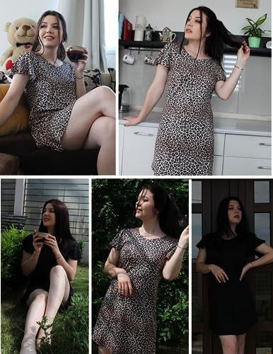Image of Ekouaer 2 Pack Nightgowns for Women Short Sleeve Nightshirt Soft Sleepdress