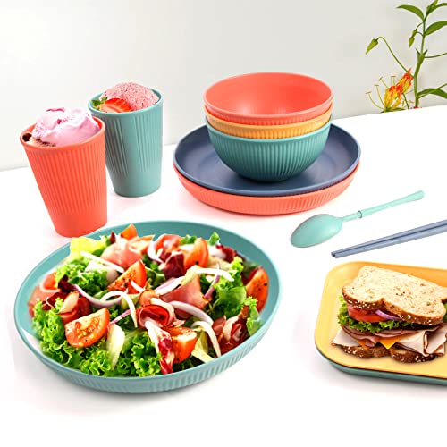Yeenaasy Wheat Straw Dinnerware Sets For 4 (52Pcs) Unbreakable Microwave Dishwasher Safe Tableware Dish Set Lightweight Kids Plates And Cereal Bowls Cups Sets Reusable Camping Rv Picnic Dishes Set #TOP5
