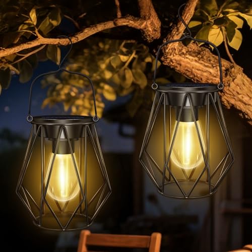 2 Pièces Lanterne Solaire Exterieur Jardin, IP65 Étanche Lampes Solaires à Suspendre/Poser,...
