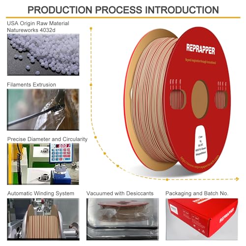 Image of Reprapper Wood PLA Filament 1.75mm, Dual Color Natural & Mahogany with Real Wood Fibers, Low Warping Matte Finish 3D Printing Material, 1kg Spool