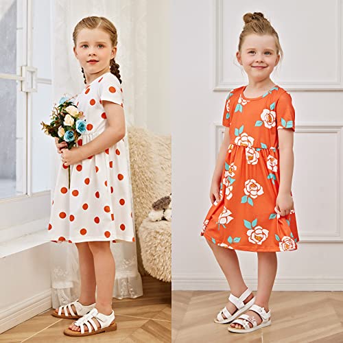 Patpat Toddler Girl Floral Skater Multipack Dresses 3-Pack Polka Dots Short Sleeve Priness A-Line Dress 5-6 Years #TOP5