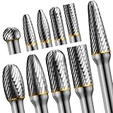 10pcs Die Grinder Bits w/ 1/4' Shank, Tungsten Carbide Burr Set for Metal Steel Stone Wood Working Grinding Carving Engraving Deburring Cutting Porting
