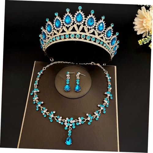 Collar y pendientes azul claro con diadema de gemas para fiestas infantiles SHOWERORO 7