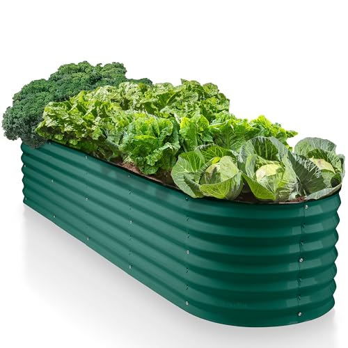 9-in-1 Galvanized Steel Raised Garden Bed // 8×2×1.5 ft Modular Planter for Gardening, Vegetables, Flowers // 18" Tall Metal Raised Garden Beds Outdoor (Dark Green) // Patented Design Planter Box by Plant & Plot - Used condition - US$67.97