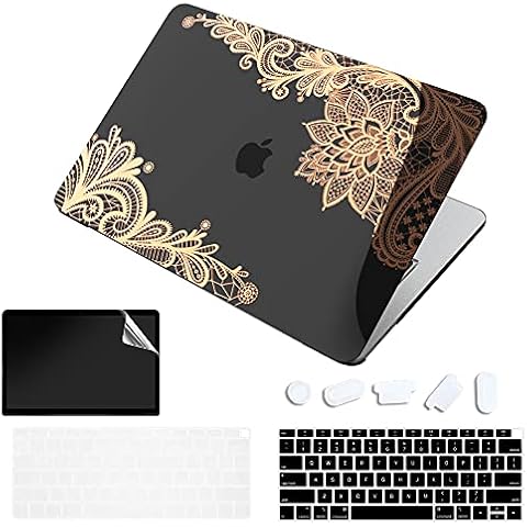 TeDaWen for MacBook Air 13-inch 2020 Protective case, MacBook Air 13-inch A2337 M1 A2179 A1932 with Retina, Bronzing Laptop case and Keyboard Cover, Black Rose Gold lace 1 Cover