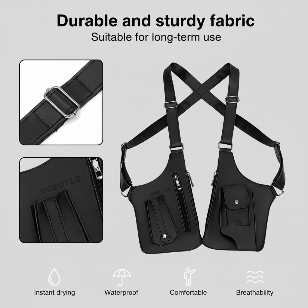 Shoulder Bag for Men Premium Leather Adjustable Underarm Holster Satchel Men Anti Theft Strap Under Arm Double Concealed Carry Sling Pack Armpit Small Wallet Vest Purse Pick Pocket Proof Cell Phone