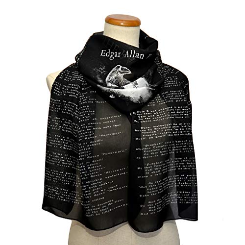 Universal Zone The Raven by Edgar Allan Poe Chiffon scarf. Black scarf, Goth scarf, Gothic Scarf, Emo Scarf, Nevermore., Length: 70 Inches; Width: 17 Inches2