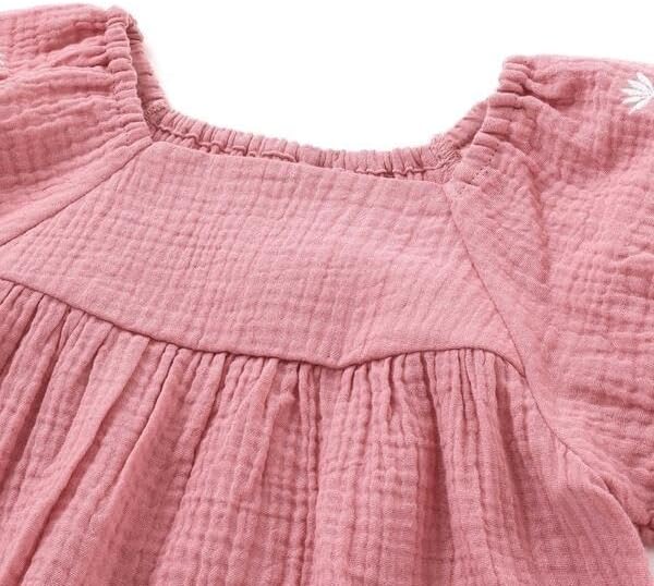 [ベベ] フラワー刺しゅうダブルガーゼバルーン袖ブラウス(90~150cm)