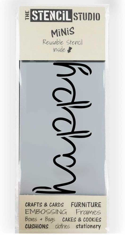 Stencil MiNiS - Happy Text Stencil - Reusable Stencil Ideal for Home décor, Furniture upcycling, Cake Decorating, cardmaking and Scrapbooking. (10608)