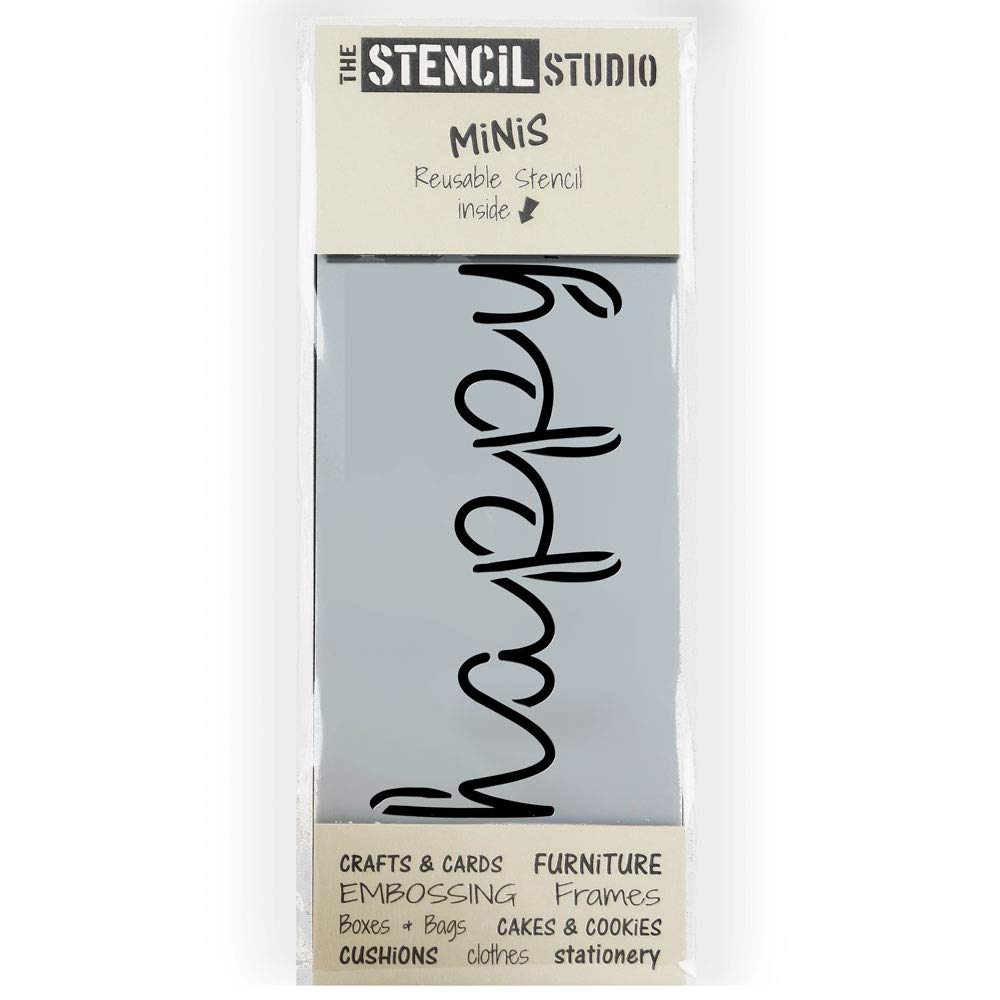 Stencil MiNiS - Happy Text Stencil - Reusable Stencil Ideal for Home décor, Furniture upcycling, Cake Decorating, cardmaking and Scrapbooking. (10608)