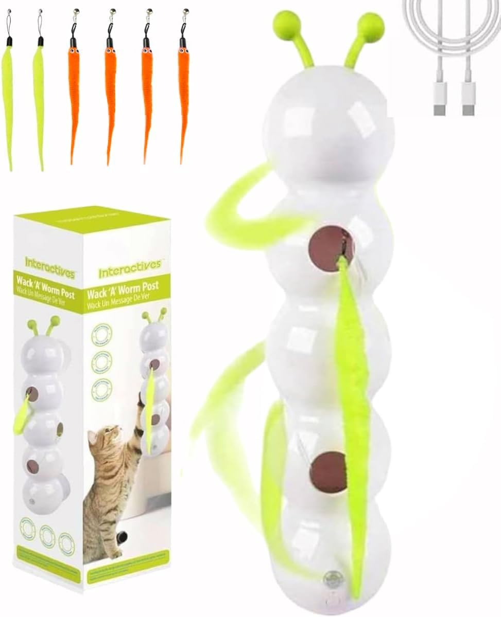 Caterpillar Smart Cat Toy,Interactive Caterpillar Cat Toy for Indoor,USB Rechargeable Moving Bug Toys,Realistic Wiggle Motion,Fun & Engaging Pet Toys for Play and Exercise (2 Yellow+4 Orange Tails)