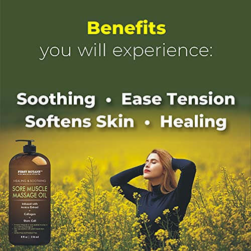 Arnica Sore Muscle Massage Oil - for Massage Therapy & Best Natural Therapy Oil with Lavender, Mint & Chamomile Essential Oils, Collagen & Stem Cells - Therapeutic Oils for Body & Massage Lotion 8 oz - Thumbnail 7