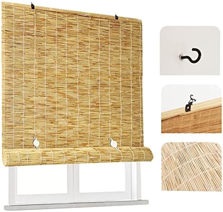 Bamboo Shades For Patio Bamboo Roman Shades For Windows Cordless Reed Roll Up Bamboo Shades Sunshades Window Blinds Cordless For Indoor/Outdoor/Porch Privacy Screen Reed Curtain Light Filtering ( Colo