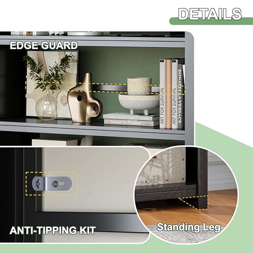 Image of 5 Tier AV Media Stand, 69.3 inch Tall Media Shelf Bookcase, Open Display Storage Shelves for CD Record Player, Stereo Receiver, AV Equipment, Black