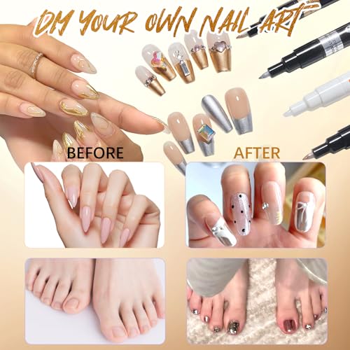 Image of Nail Art Pens, Nail Polish Pens Set Nail Chrome Eraser Pen Drawing Painting Point Liner Pens With Eraser Pen, Waterproof and Quick-drying Nail for DIY Nails Art Design