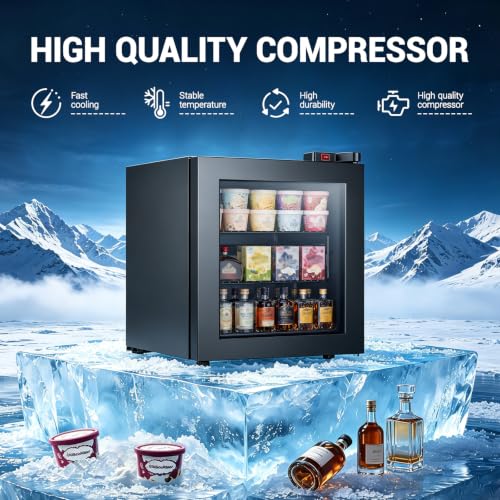 Image of 1.1 Cu Ft Mini Freezer Display Freezer with LED Light 2 Removable Shelves 7 Temperature Settings -8F to 14F Perfect for Liquor and Ice Cream Match Day Parties, Home Bar Game Day &Soccer Party