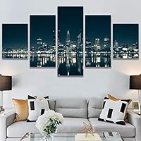 SIGNWIN 5 Panel Canvas Wall Art Modern Art Cityscape Contemporary Expressive Multicolor Photography Places for Home Decorations Ready to Hang - 60