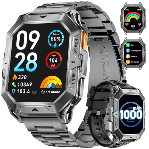 LIGE - Reloj inteligente para hombre, con brújula, barómetro, presión y altímetro, 2,13', pantalla grande AMOLED smartwatch compatible con Android iOS, batería de 1000 mAh, 100+ modos deportivos