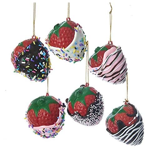 The Bridge Collection Chocolate Covered Strawberry Ornaments - Set of 6 - Assorted Foam Squishy Chocolate Strawberries Ornaments - Candy Food Decor Cover