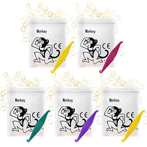 Annhua Dental Orthodontic Elastics Rubber Bands with 5 Pcs Placers, 500pcs Braces Rubber Bands for Teeth Gap, Braces, Crooked Teeth (Monkey 3/8" 4.5OZ)